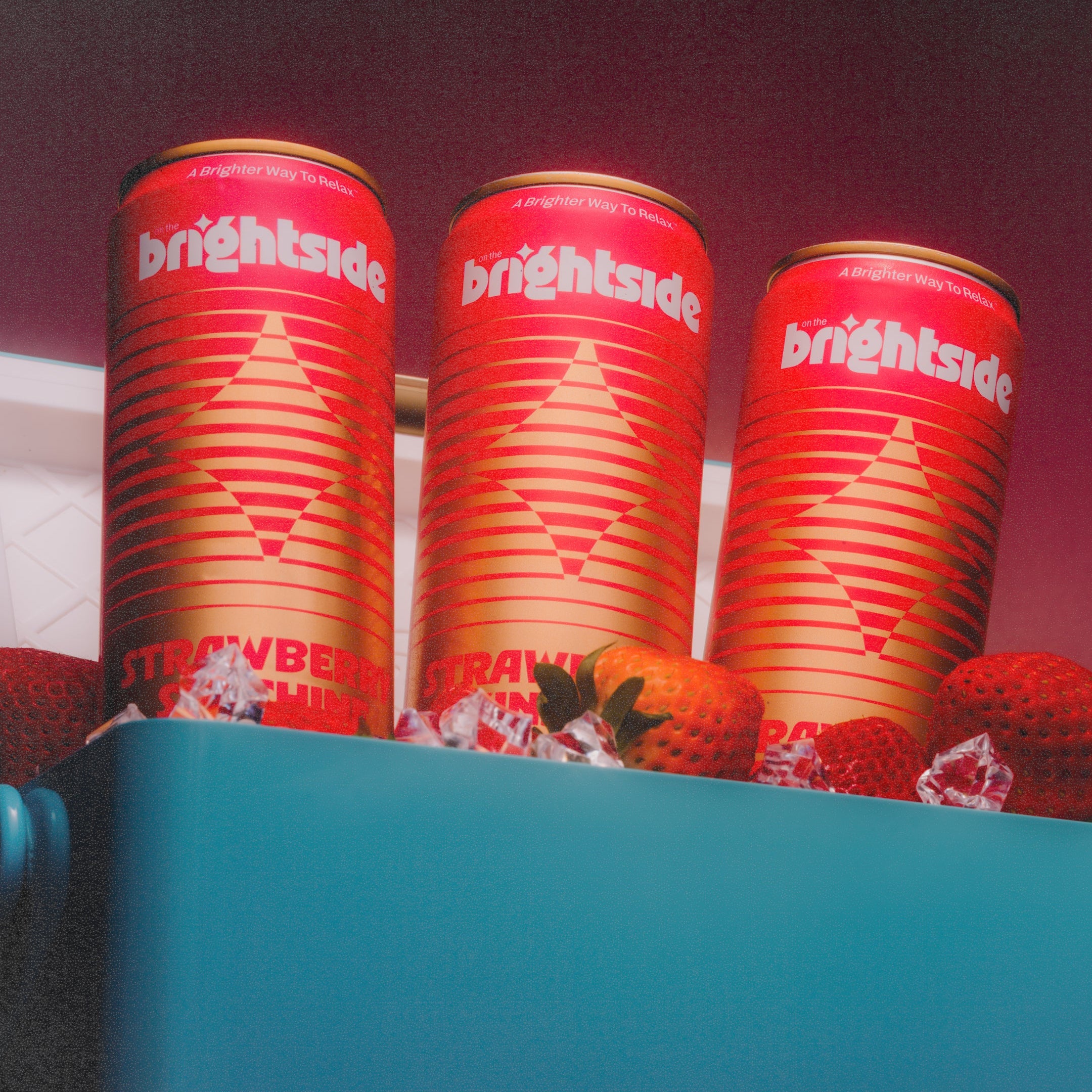 3 cans of On the Brightside Strawberry Sunshine feel good soda